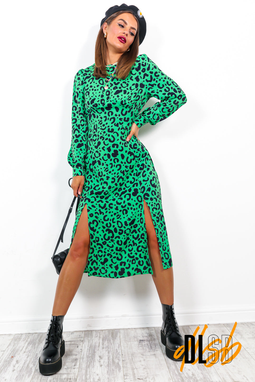 Green Leopard Print Midi Dress ...